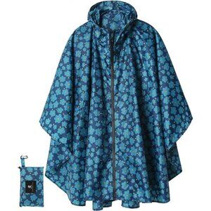 Unisex Rain Poncho Raincoat Hooded with Pockets, Blue Cloak